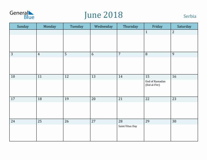 June 2018 Calendar with Holidays