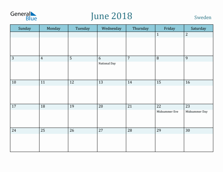 June 2018 Calendar with Holidays