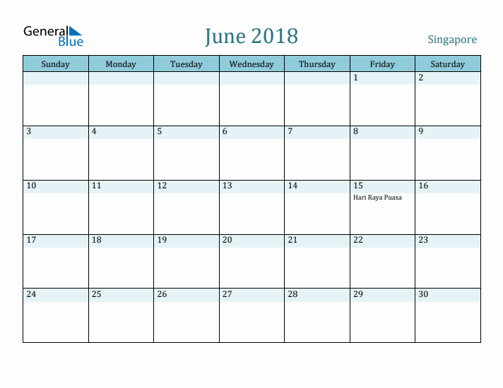 June 2018 Calendar with Holidays