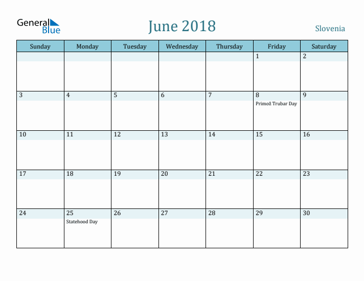 June 2018 Calendar with Holidays