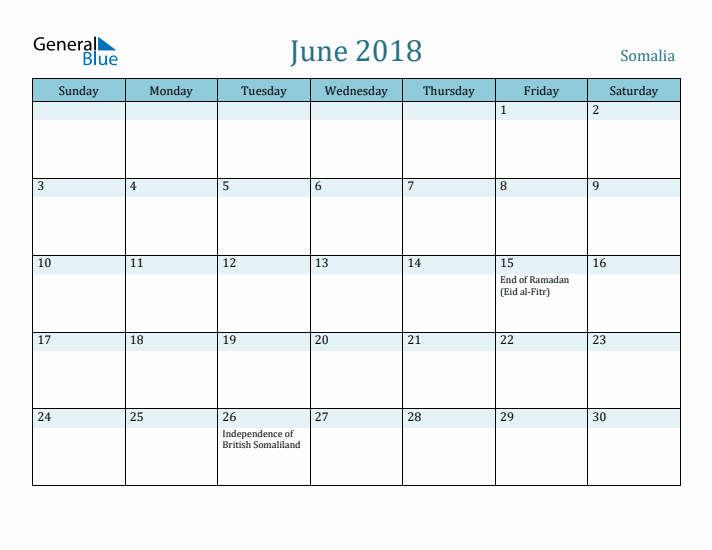 June 2018 Calendar with Holidays