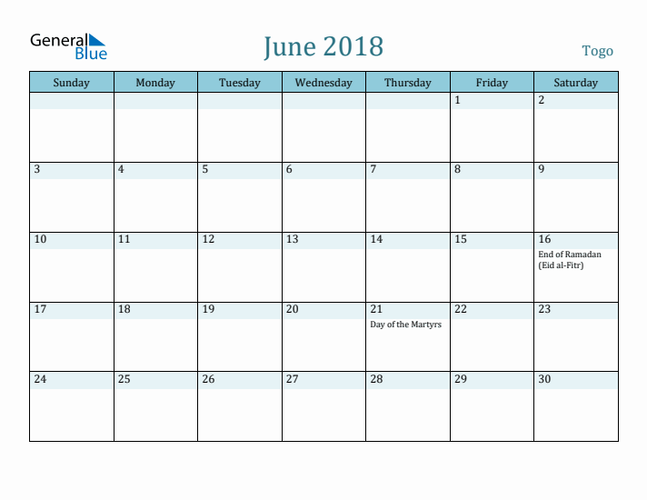 June 2018 Calendar with Holidays