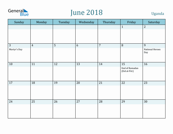 June 2018 Calendar with Holidays