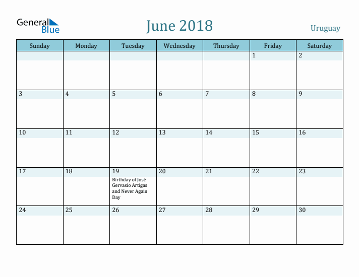 June 2018 Calendar with Holidays