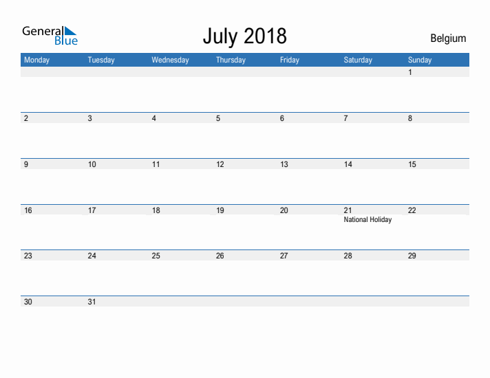 Fillable July 2018 Calendar