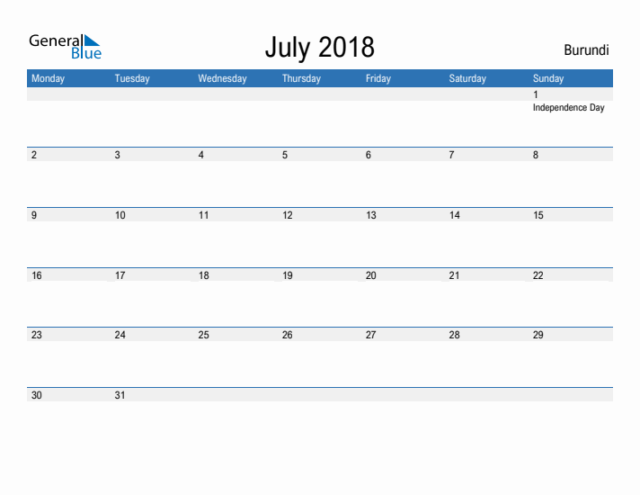 Fillable July 2018 Calendar