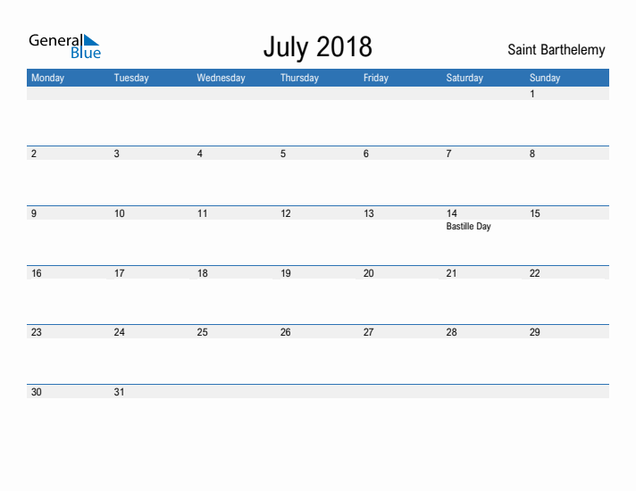 Fillable July 2018 Calendar