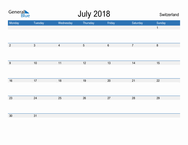 Fillable July 2018 Calendar