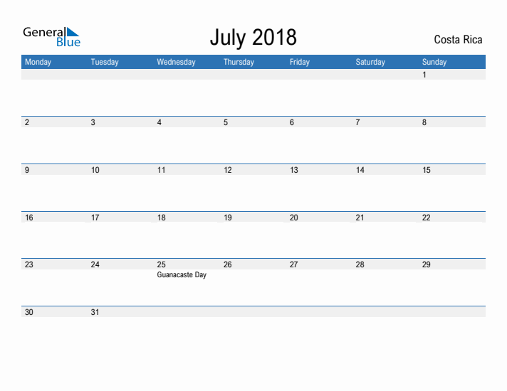 Fillable July 2018 Calendar