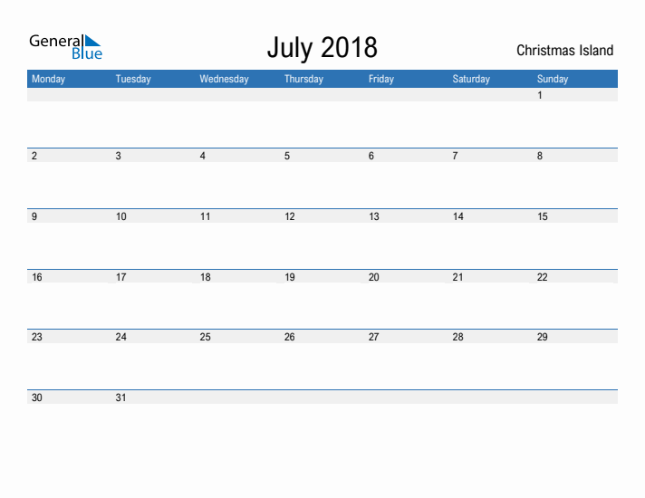 Fillable July 2018 Calendar