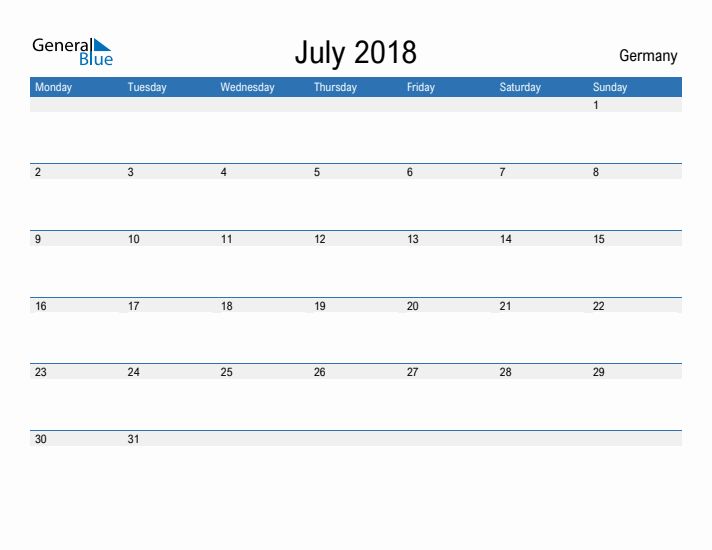 Fillable July 2018 Calendar