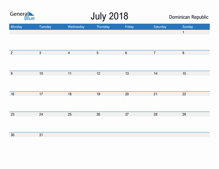 Fillable July 2018 Calendar