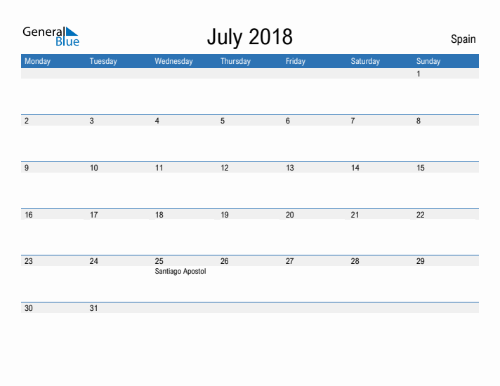 Fillable July 2018 Calendar