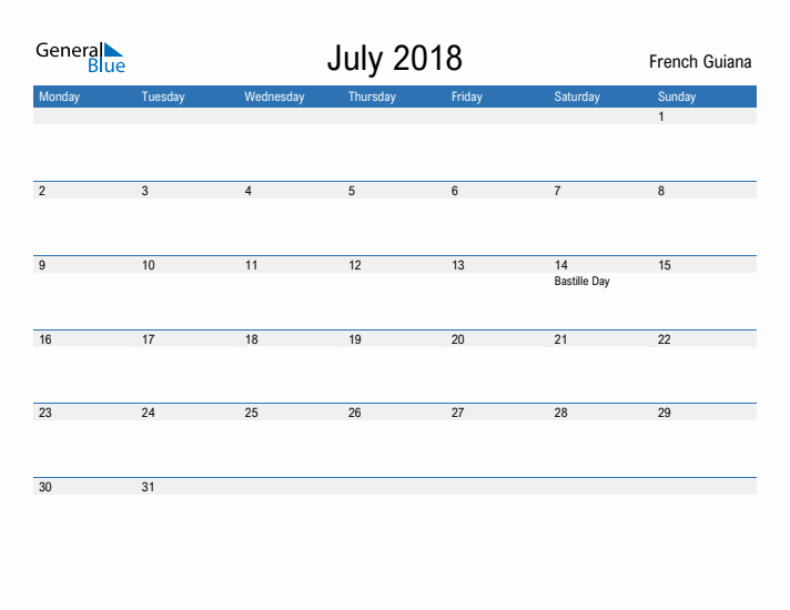 Fillable July 2018 Calendar