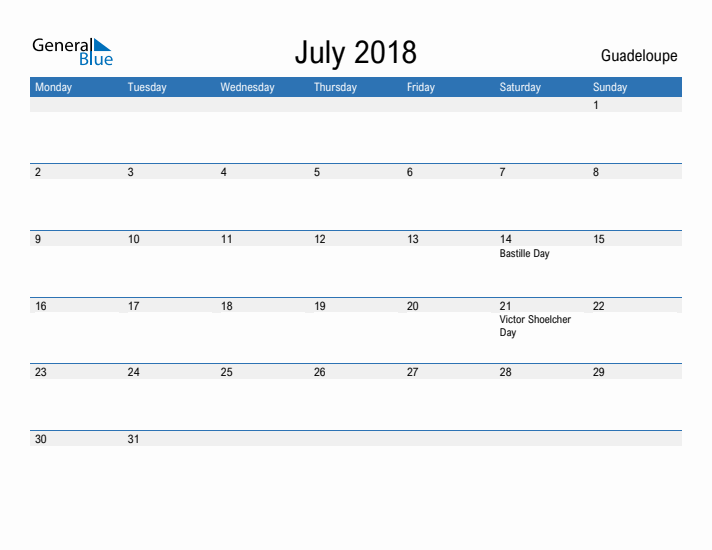 Fillable July 2018 Calendar