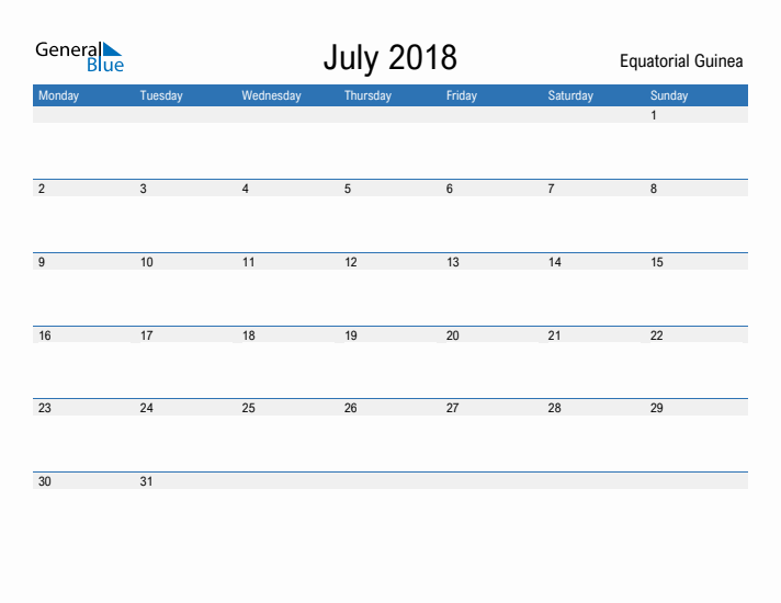 Fillable July 2018 Calendar