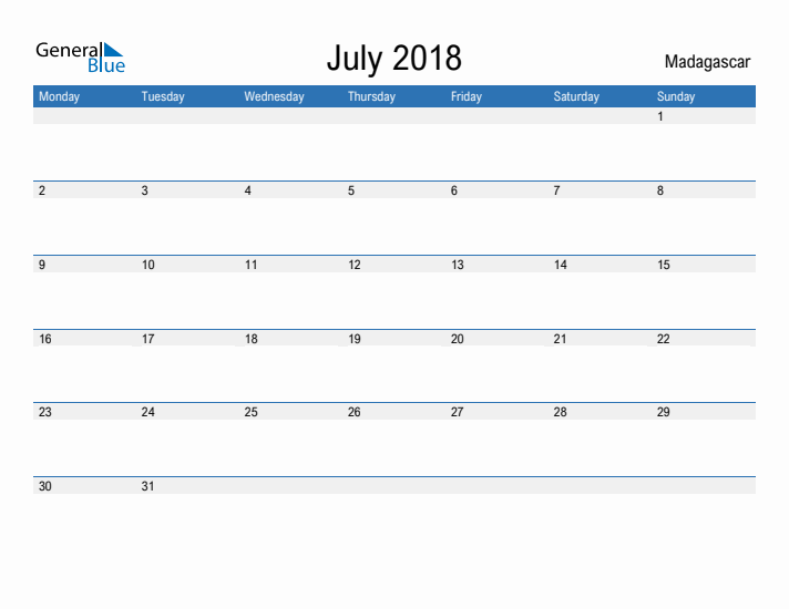 Fillable July 2018 Calendar