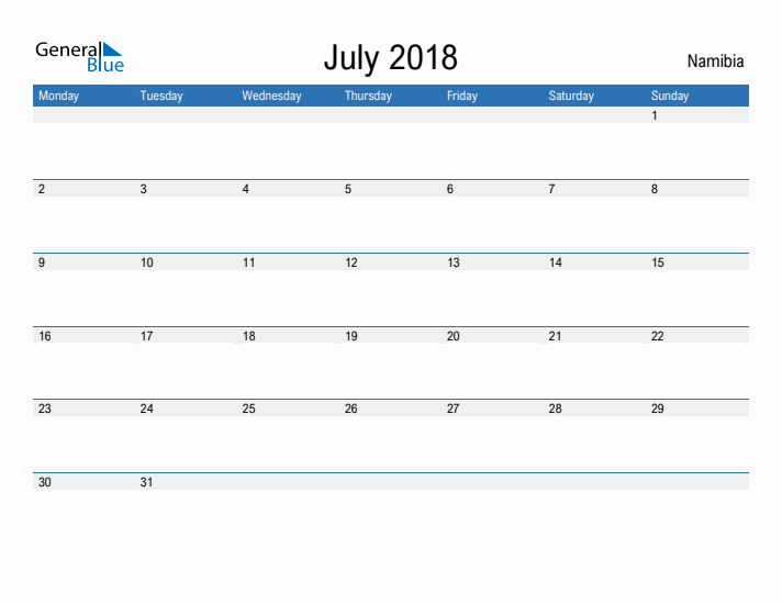 Fillable July 2018 Calendar