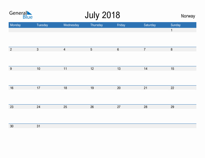 Fillable July 2018 Calendar