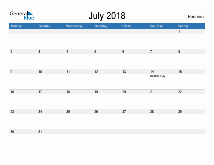 Fillable July 2018 Calendar