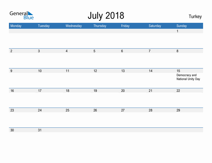 Fillable July 2018 Calendar