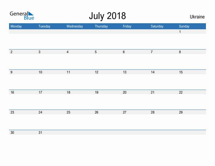 Fillable July 2018 Calendar