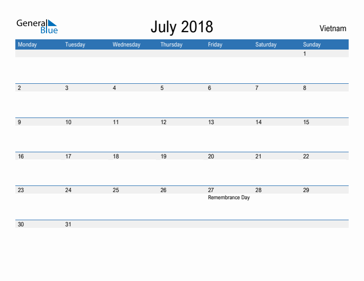 Fillable July 2018 Calendar