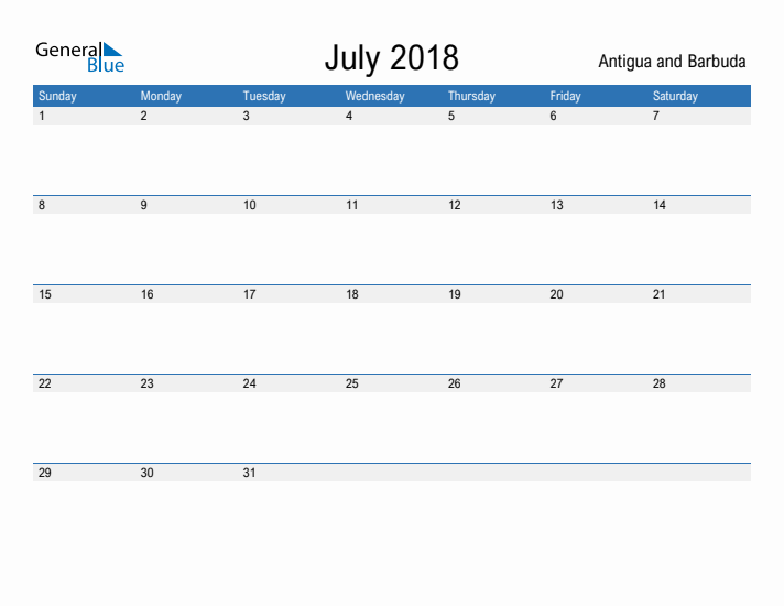 Fillable July 2018 Calendar