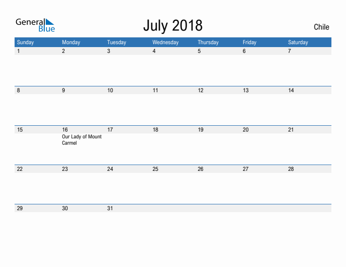 Fillable July 2018 Calendar