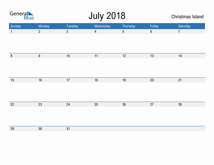 Fillable July 2018 Calendar