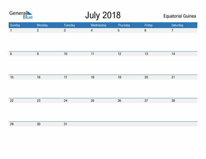 Fillable July 2018 Calendar