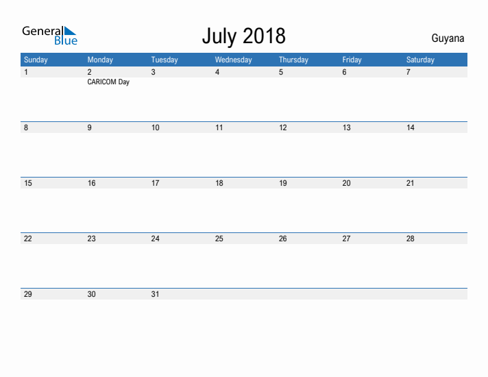 Fillable July 2018 Calendar