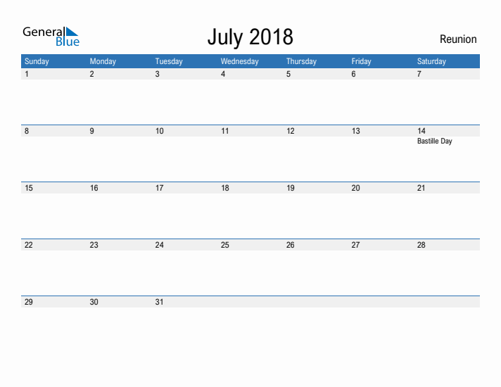 Fillable July 2018 Calendar