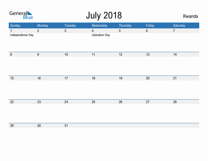 Fillable July 2018 Calendar