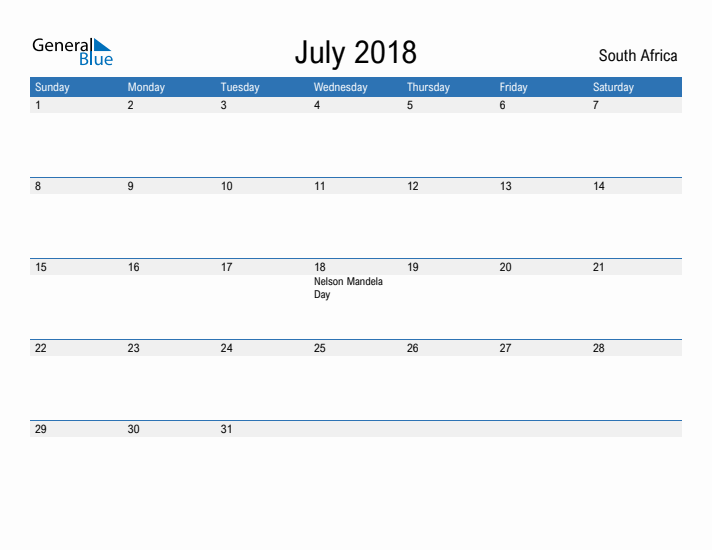 Fillable July 2018 Calendar