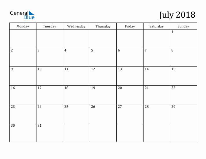 July 2018 Calendar