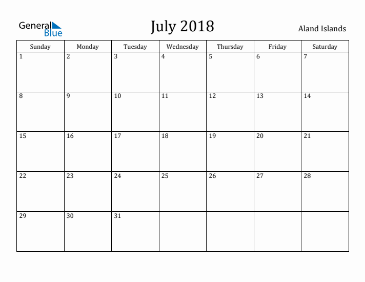 July 2018 Calendar Aland Islands