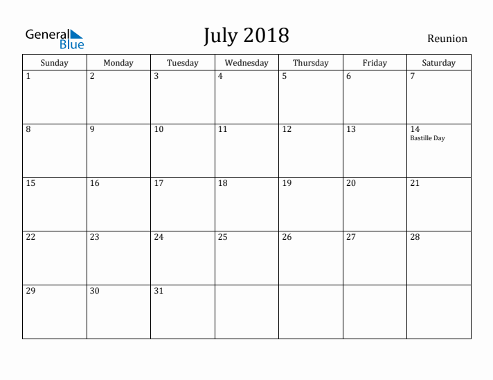 July 2018 Calendar Reunion