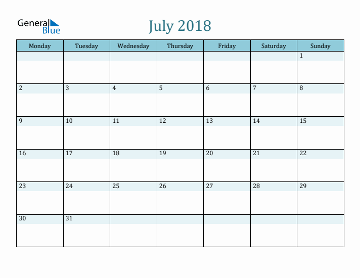 July 2018 Printable Calendar