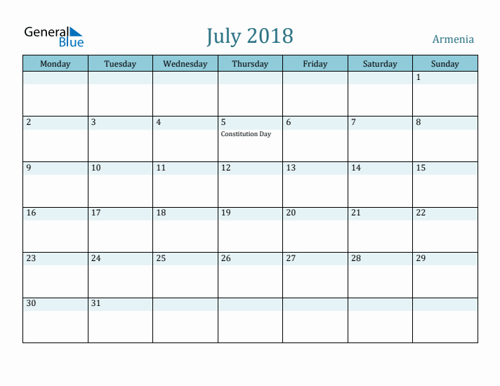 July 2018 Calendar with Holidays