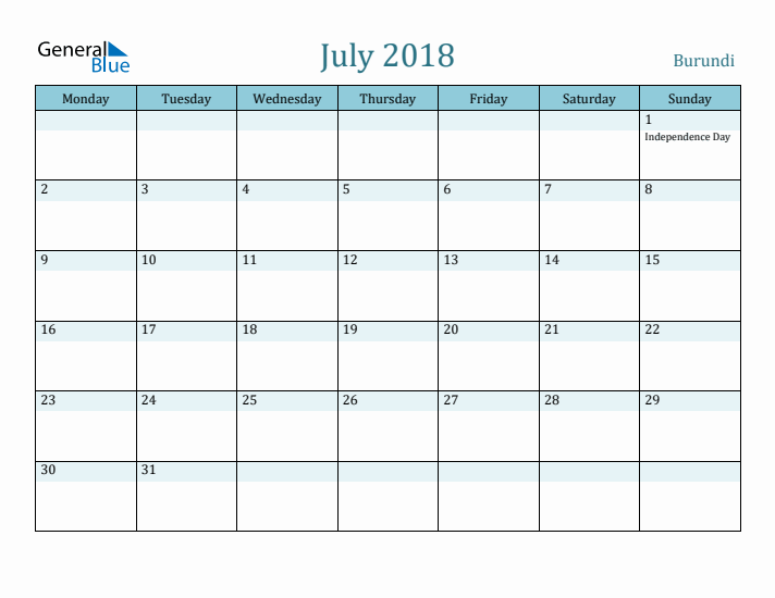 July 2018 Calendar with Holidays