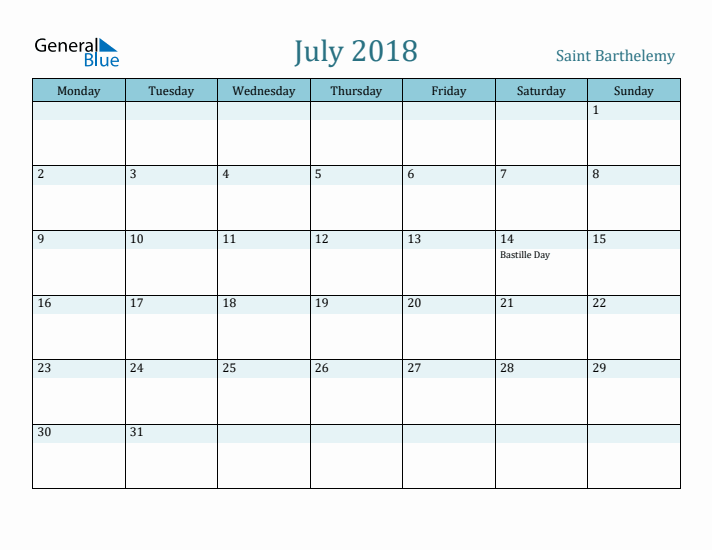 July 2018 Calendar with Holidays