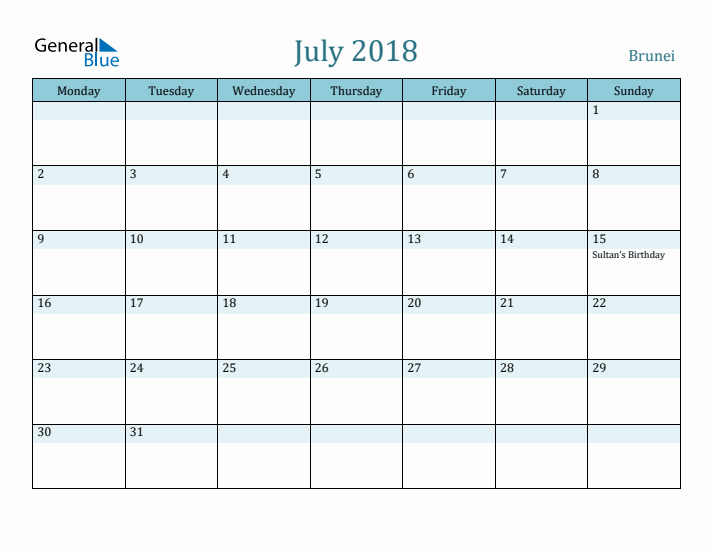 July 2018 Calendar with Holidays