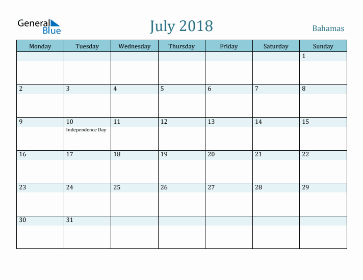 July 2018 Calendar with Holidays