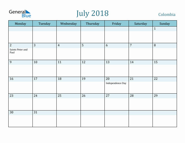 July 2018 Calendar with Holidays