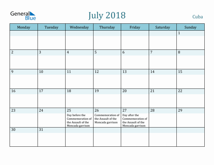 July 2018 Calendar with Holidays