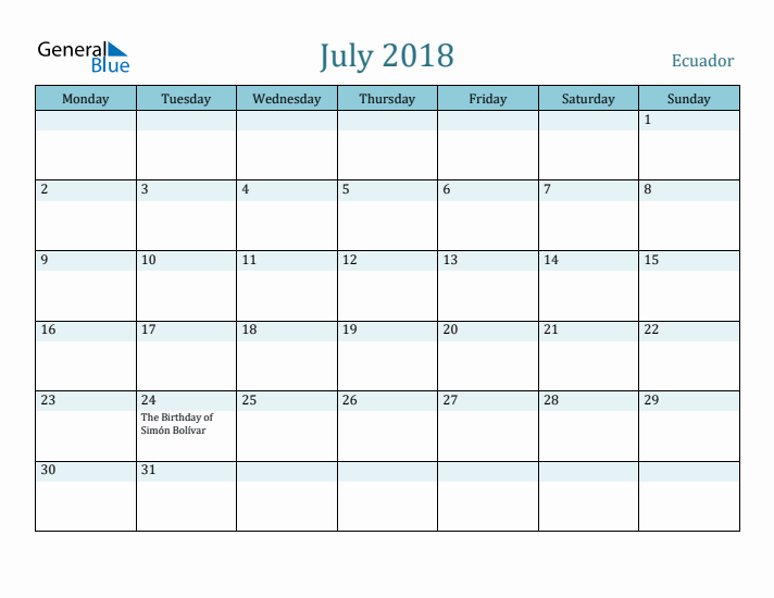 July 2018 Calendar with Holidays