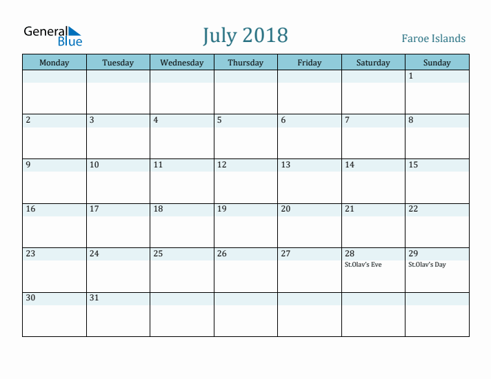 July 2018 Calendar with Holidays