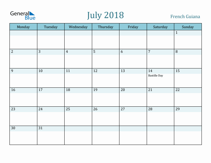 July 2018 Calendar with Holidays