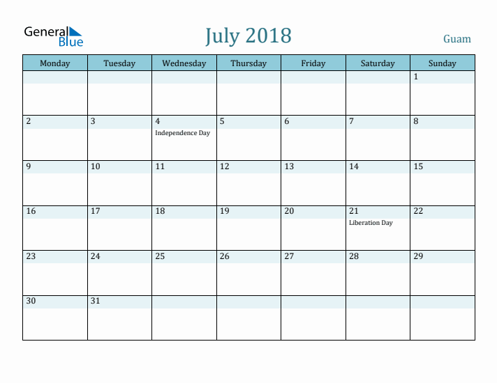 July 2018 Calendar with Holidays